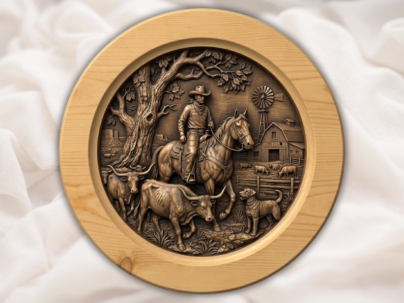 Western Ranch Cowboy Bas Relief STL