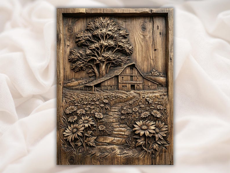 Rustic Barn Flower Path 3D Relief STL