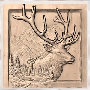 Elk Hunting 3D Relief STL view 3
