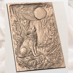 Howling Wolf Waterfall 3D Relief STL for CNC Router view 2