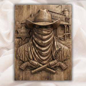 Outlaw Sheriff Cowboy 3D Relief STL view 1