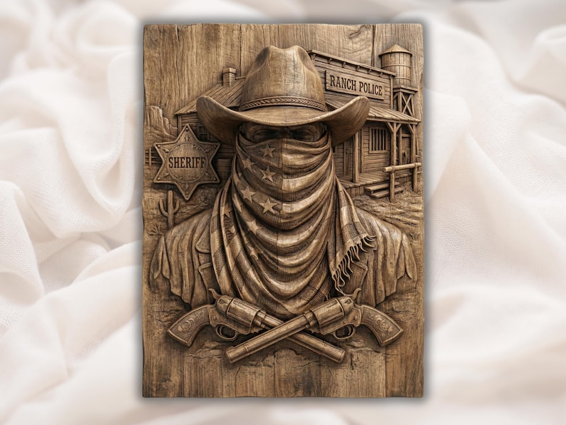 Outlaw Sheriff Cowboy 3D Relief STL