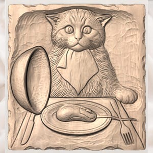 Funny Cat Dining STL view 3