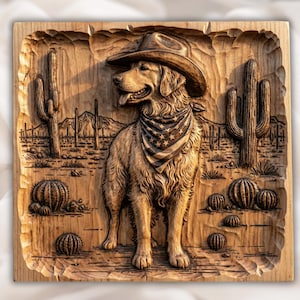 Cowboy Dog 3D Relief STL view 1
