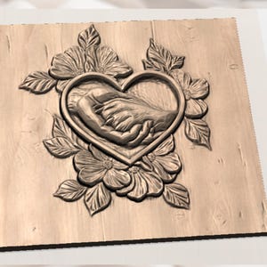 Heart with Hand Holding Dog Paw 3D Relief STL File view 2