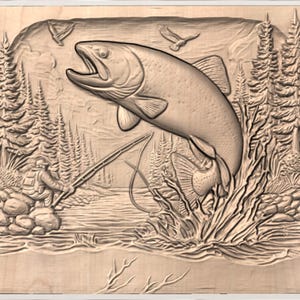 Trout Fishing Scene STL view 2