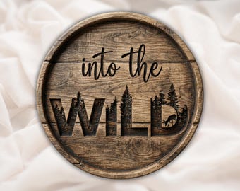 Into The Wild STL-bord | 3D-snijbestand rond bos voor CNC-router | Rustiek cabine camping muurkunstpaneel | Woondecoraties