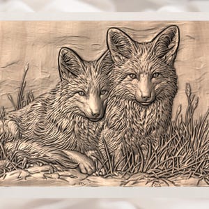 Two Foxes 3D Relief STL view 3