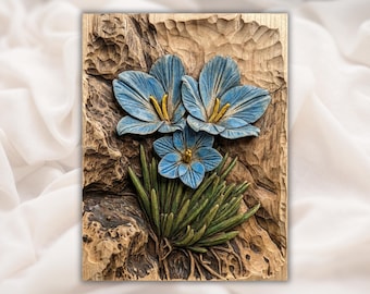 Blue Crocus Relief STL | CNC Router 3D Carving Model | Spring Flower Wood Grain Bas Relief Panel | Garden Floral Wall Art