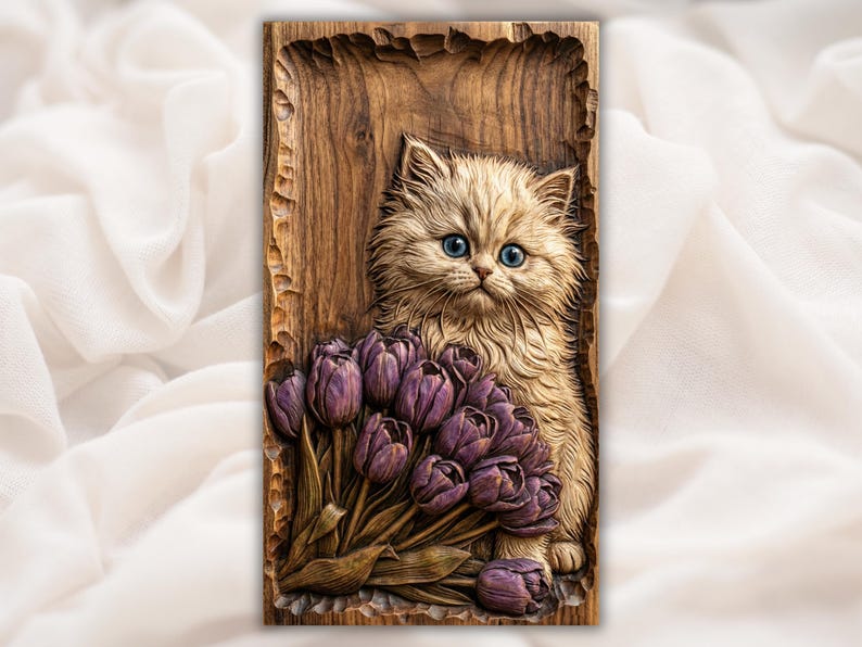 Cute Kitten with Tulips STL