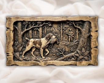 Brittany Spaniel Retriever STL | Bird Dog Holding Pheasant 3D Relief | Hunting Dog CNC Router Carving File | Upland Hunting Wall Art Panel