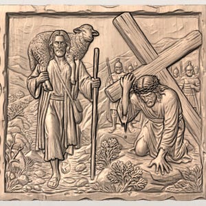 Jesus Carrying Cross 3D Relief STL view 3