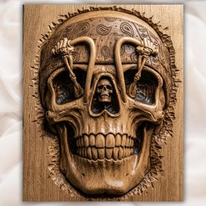 Biker Skull 3D Relief STL view 1