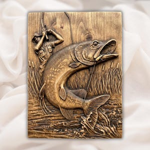 Fisherman & Muskie 3D Relief STL view 1