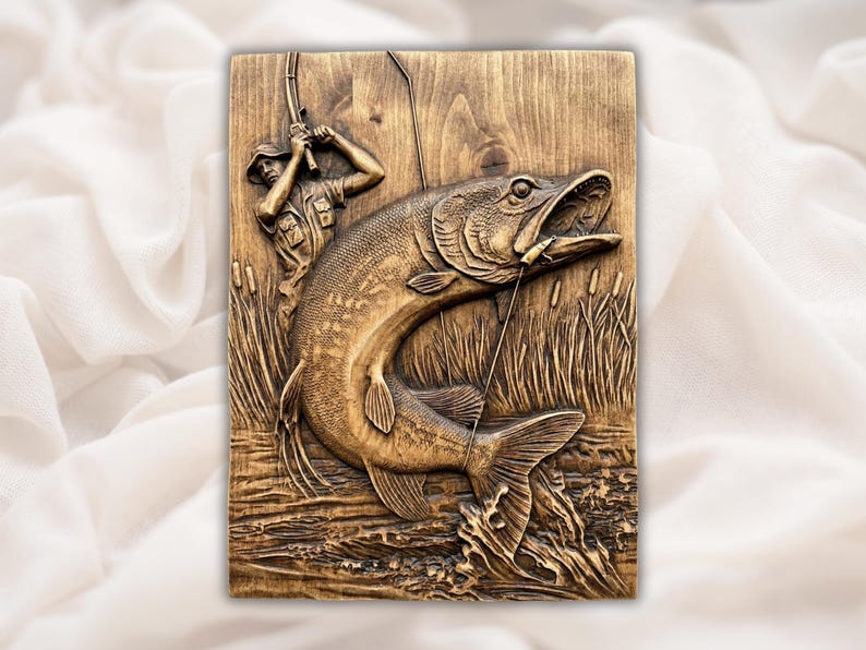 Fisherman & Muskie 3D Relief STL