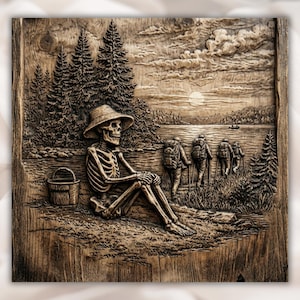 Spooky Skeleton Camping STL Relief view 1