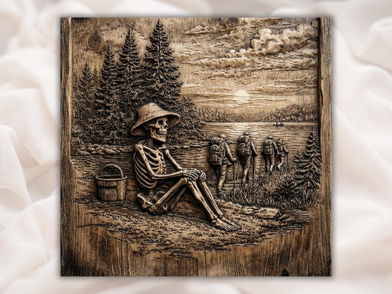 Spooky Skeleton Camping STL Relief