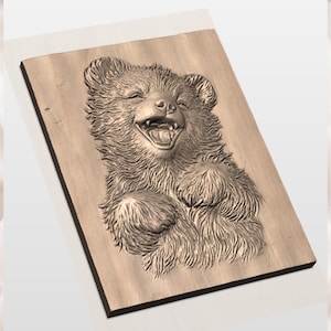 Cute Laughing Bear Cub 3D Relief STL view 3