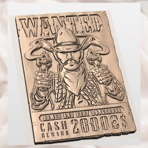 Wanted Poster Outlaw 3D Relief STL view 2