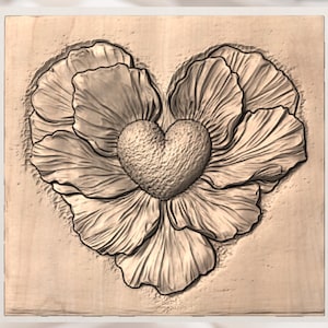 Heart Flower 3D Relief STL for CNC Router view 3
