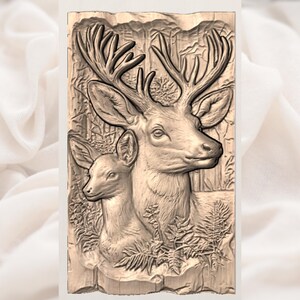 Buck & Doe Deer 3D Relief STL view 2