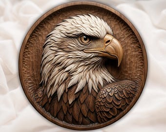 Águila calva en relieve 3D STL / Archivo de tallado de madera para enrutador CNC de vida silvestre / Arte mural en bajorrelieve de águila redonda / Impresión 3D STL digital