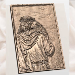 Jesus Carrying Lamb 3D Relief STL view 2