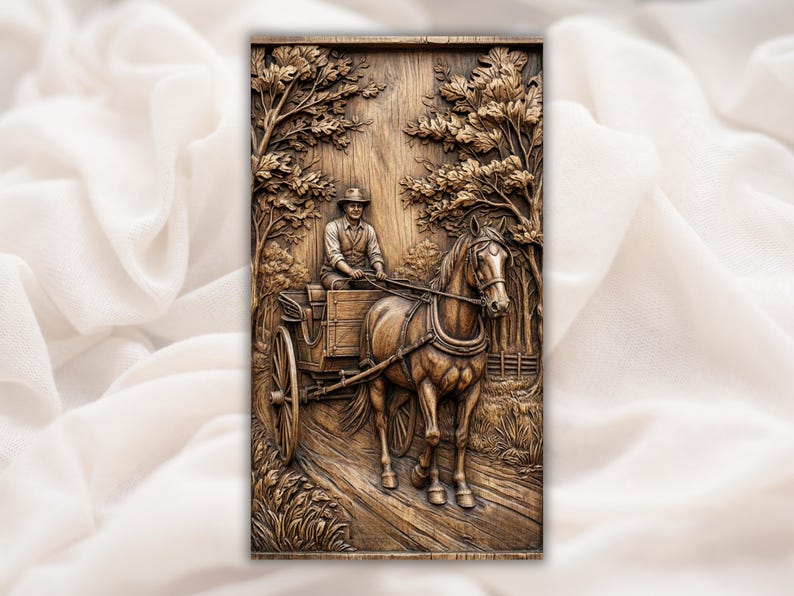 Cowboy Horse Carriage STL Relief