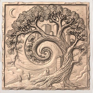 Whimsical Tree of Life 3D Relief STL view 3