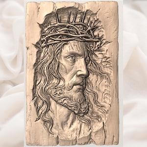 Jesus Face Crown of Thorns 3D Relief STL view 2