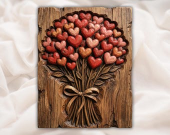Heart Bouquet 3D Relief STL | Valentine Hearts  Bunch | Romantic Love Wall Art STL | Valentine Wall Art Panel