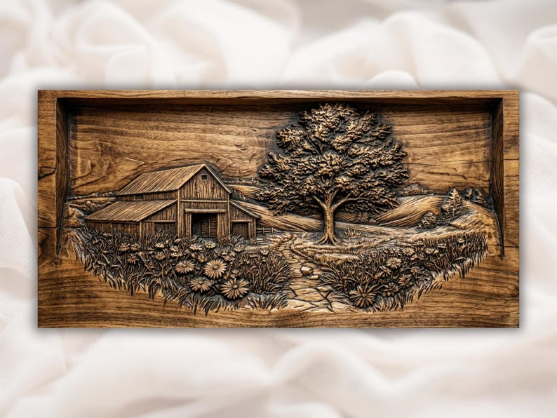 Rustic Barn Farmhouse 3D Relief STL