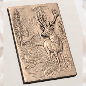 Mountain Deer Cabin Scene 3D Relief STL view 2