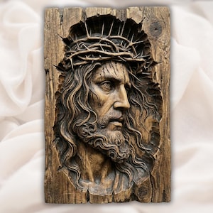 Jesus Face Crown of Thorns 3D Relief STL view 1