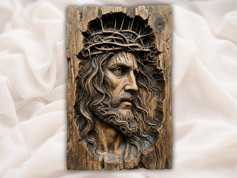 Jesus Face Crown of Thorns 3D Relief STL