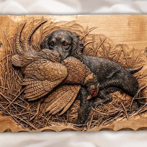 Brittany Spaniel Retrieving Pheasant STL view 1
