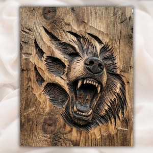 Roaring Bear Head 3D Relief STL File view 1