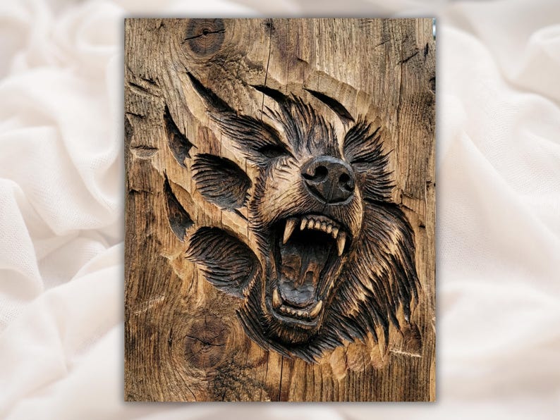 Roaring Bear Head 3D Relief STL File