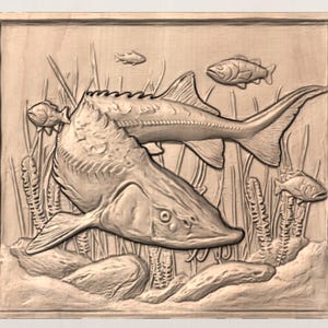 Sturgeon Fish 3D Relief STL File view 2
