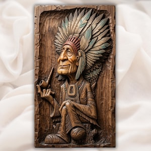 Native American Chief Relief STL for CNC view 1