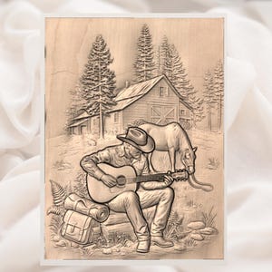 Cowboy Guitar Cabin 3D Relief STL view 2
