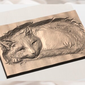 Awake Cat 3D Relief STL view 3