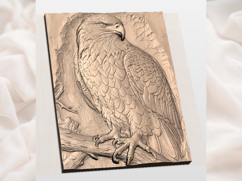 Weißkopfseeadler 3D Relief STL | Majestätischer Adler CNC Holzschnitzdatei | Wildtiere Wand Kunst STL | Rustikales Cabochon Dekor Bild 3
