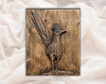 Cuadro mural de correcaminos en relieve 3D (archivo STL) / Panel mural de fauna del suroeste americano / Archivo de tallado para fresadora CNC / Compatible con Aspire, VCarve Pro, Carveco y ArtCAM.