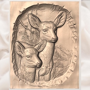 Deer & Fawn Relief STL view 3