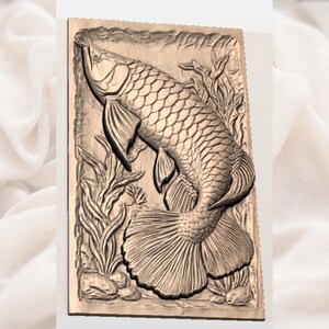 Koi Fish 3D Relief STL for CNC Router view 2