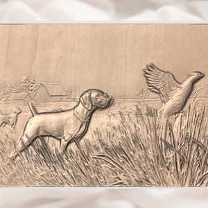 Hunting Dog & Pheasant 3D Relief STL view 3