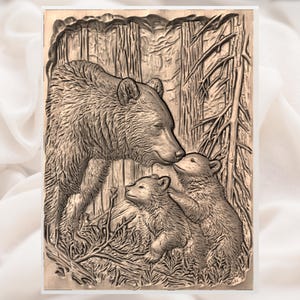 Bear & Cubs 3D Relief STL for CNC Router view 2