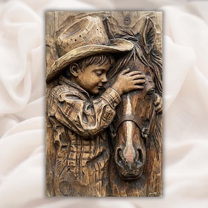 Cowboy and Horse 3D Relief STL File view 1