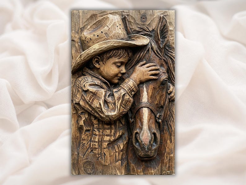 Cowboy and Horse 3D Relief STL File